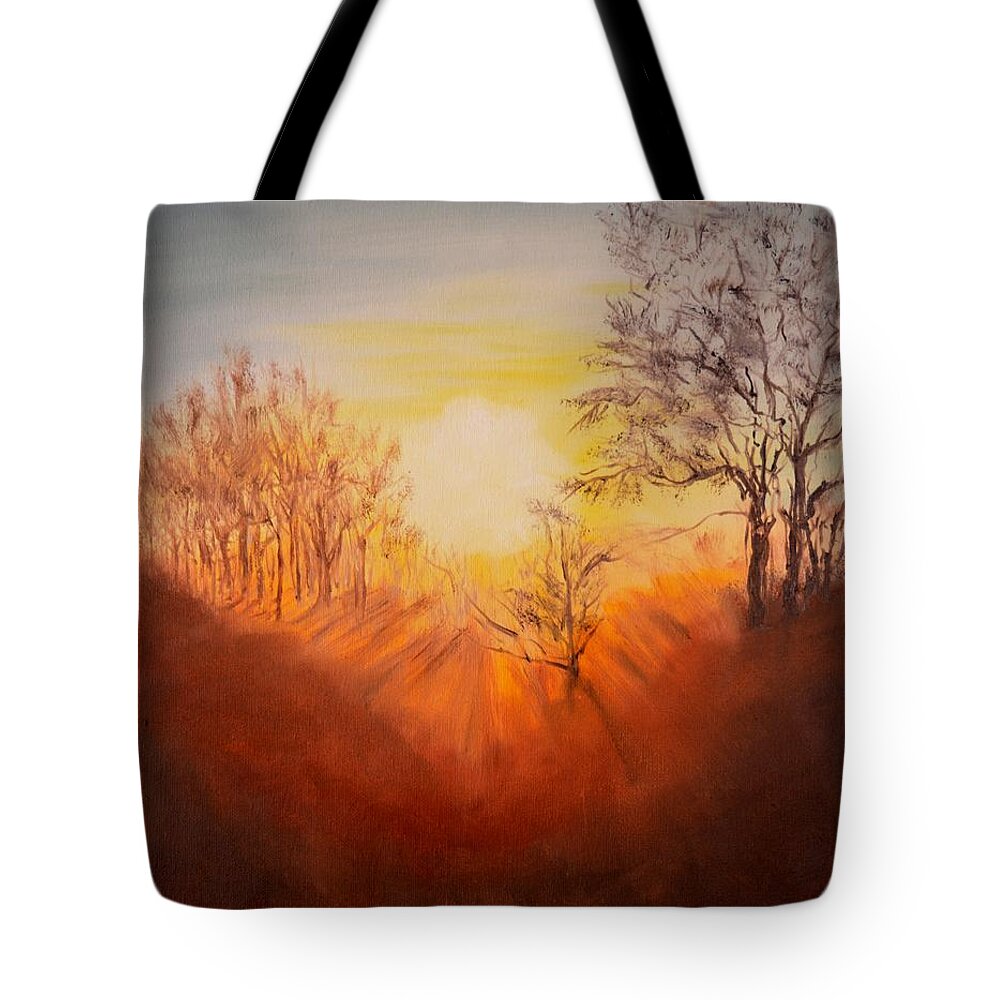 Welland River Tote Bag featuring the painting Out of the Winter Morning Mists - 2 by Peggy King