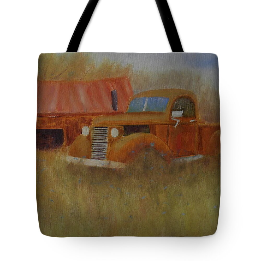 Truck Barn Landscape Field Pasture Maine Tote Bag featuring the painting Out To Pasture by Scott W White