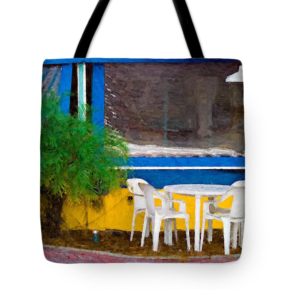 Table Tote Bag featuring the painting Outdoor Cafe by Peter J Sucy