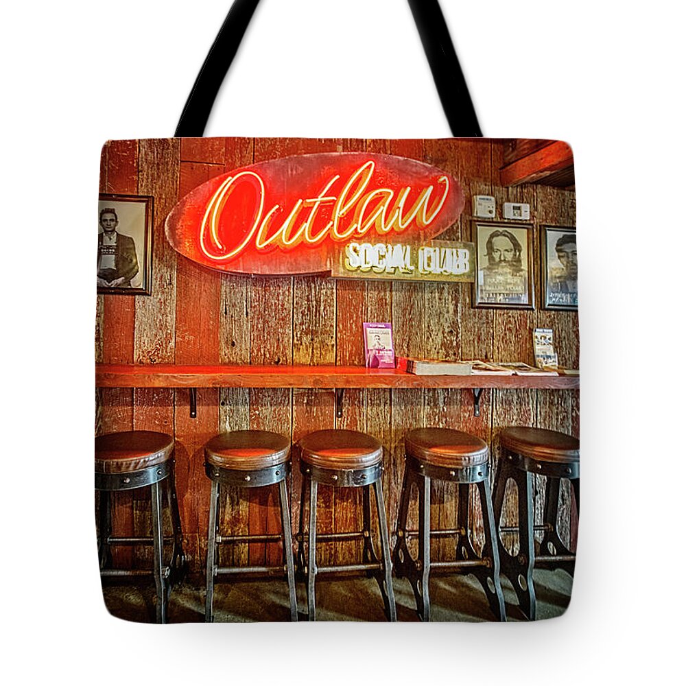 Miami Tote Bag featuring the photograph Outlaw Social Club by Debra and Dave Vanderlaan
