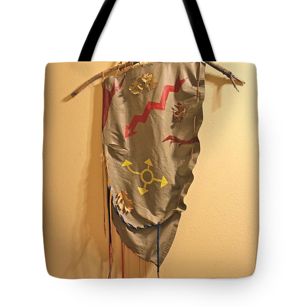 Mixed Media Tote Bag featuring the mixed media Outsider Leather Hanging I by Michele Myers