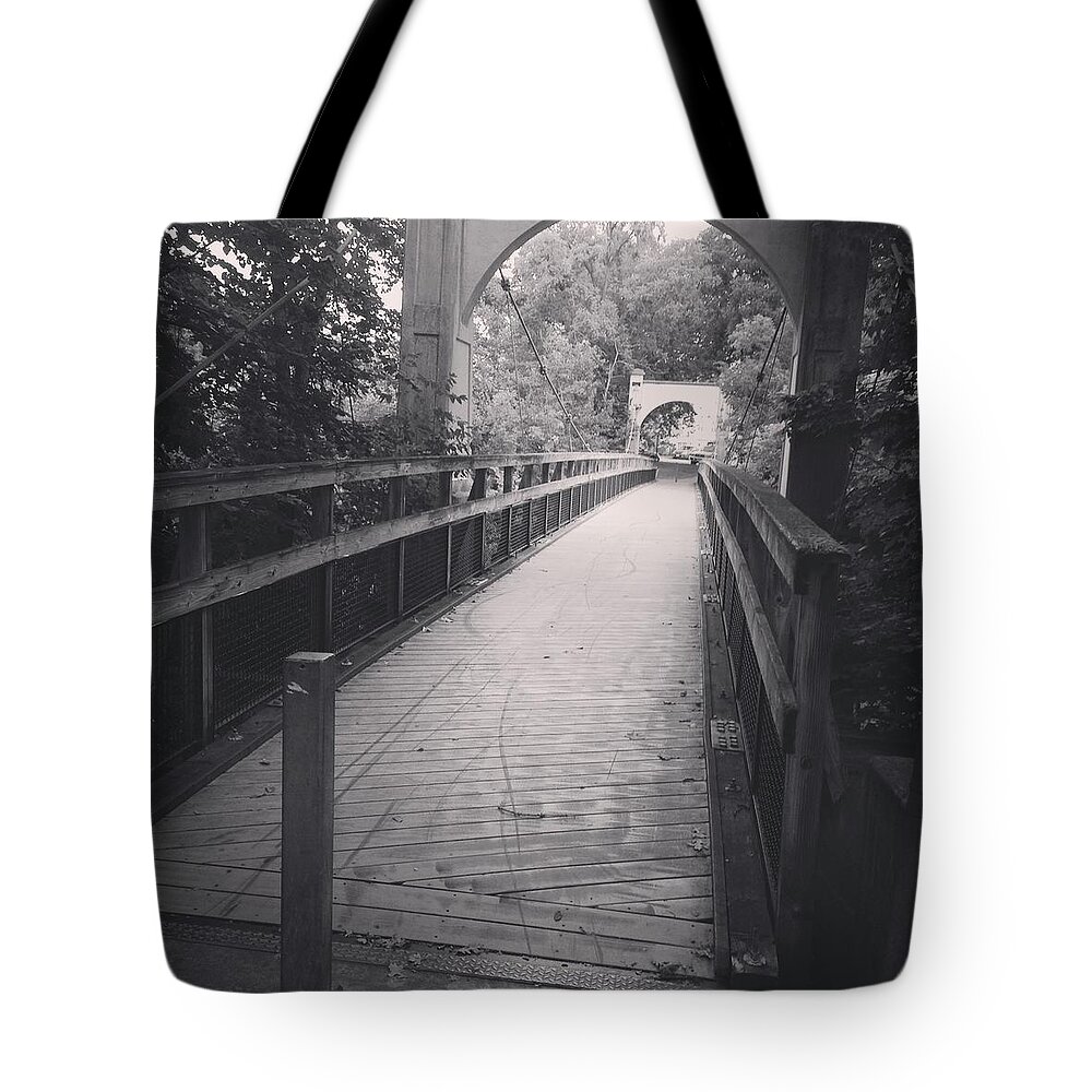 Bridge Tote Bag featuring the photograph Over The Bridge by Michelle Hoffmann