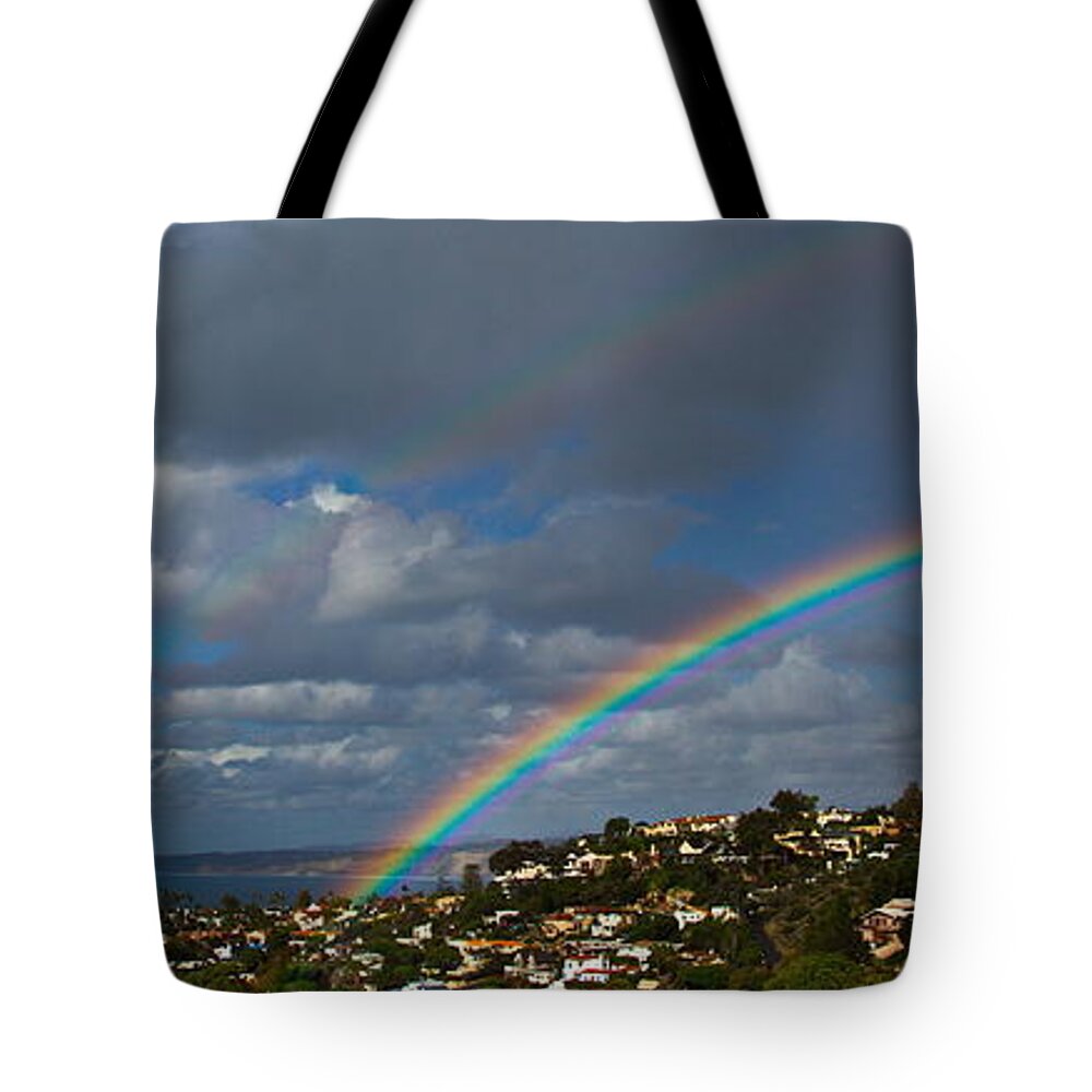 La Jolla Country Club Tote Bag featuring the photograph Over The Double Rainbow by Russ Harris