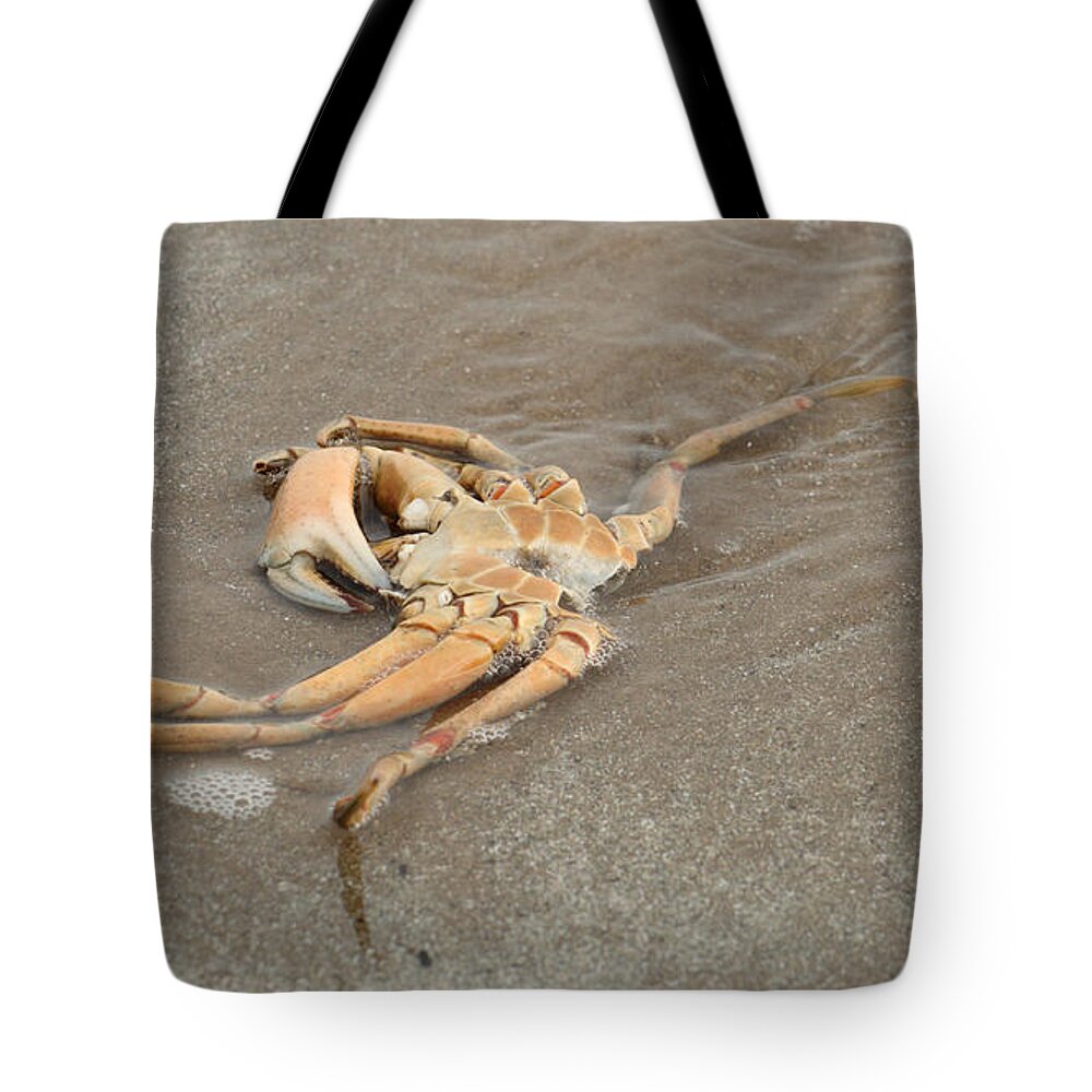 Crab Tote Bag featuring the photograph Overwhelmed By The Tide by Adrian Wale