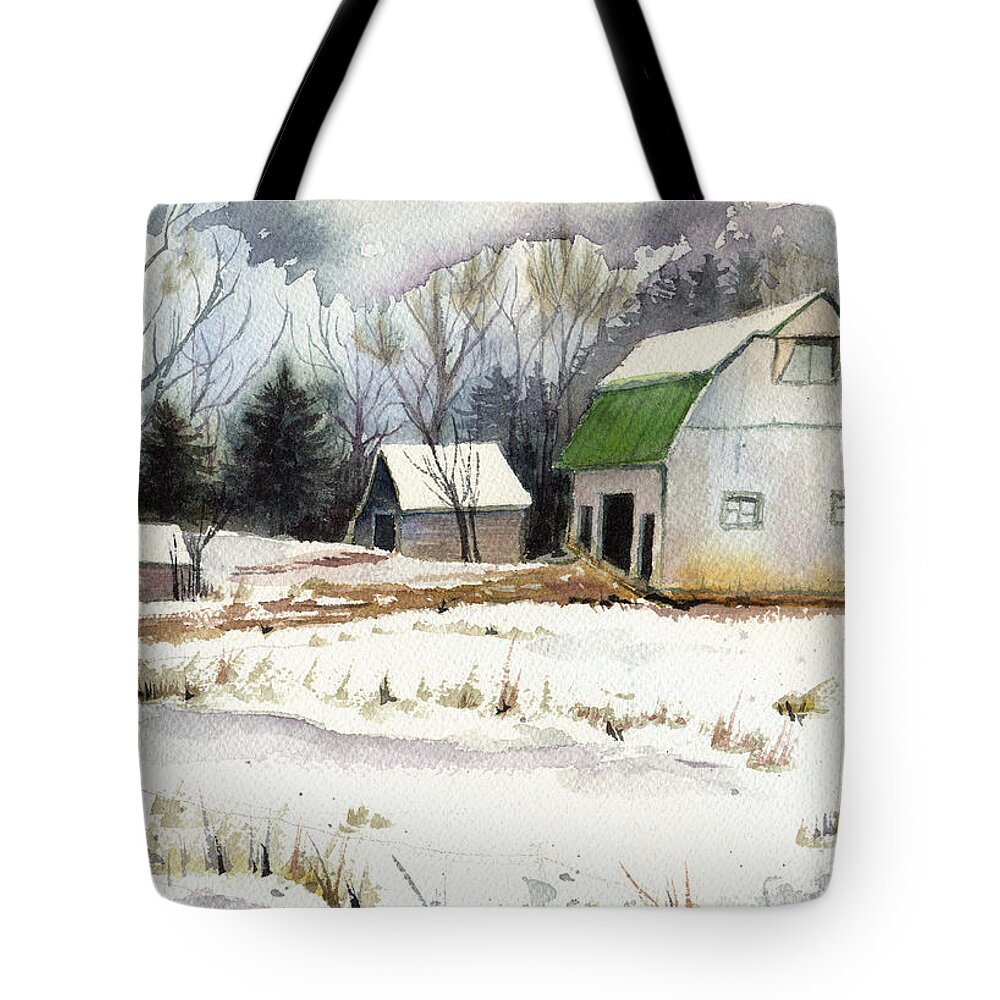 Winter Landscape Tote Bag featuring the painting Owen County Winter by Katherine Miller