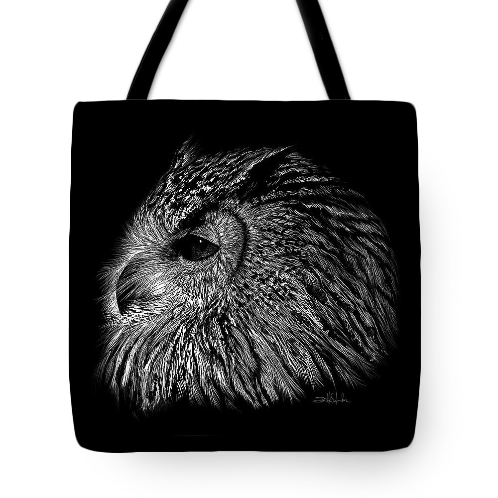 Owl Tote Bag featuring the drawing Owl Black and White by Isabel Salvador