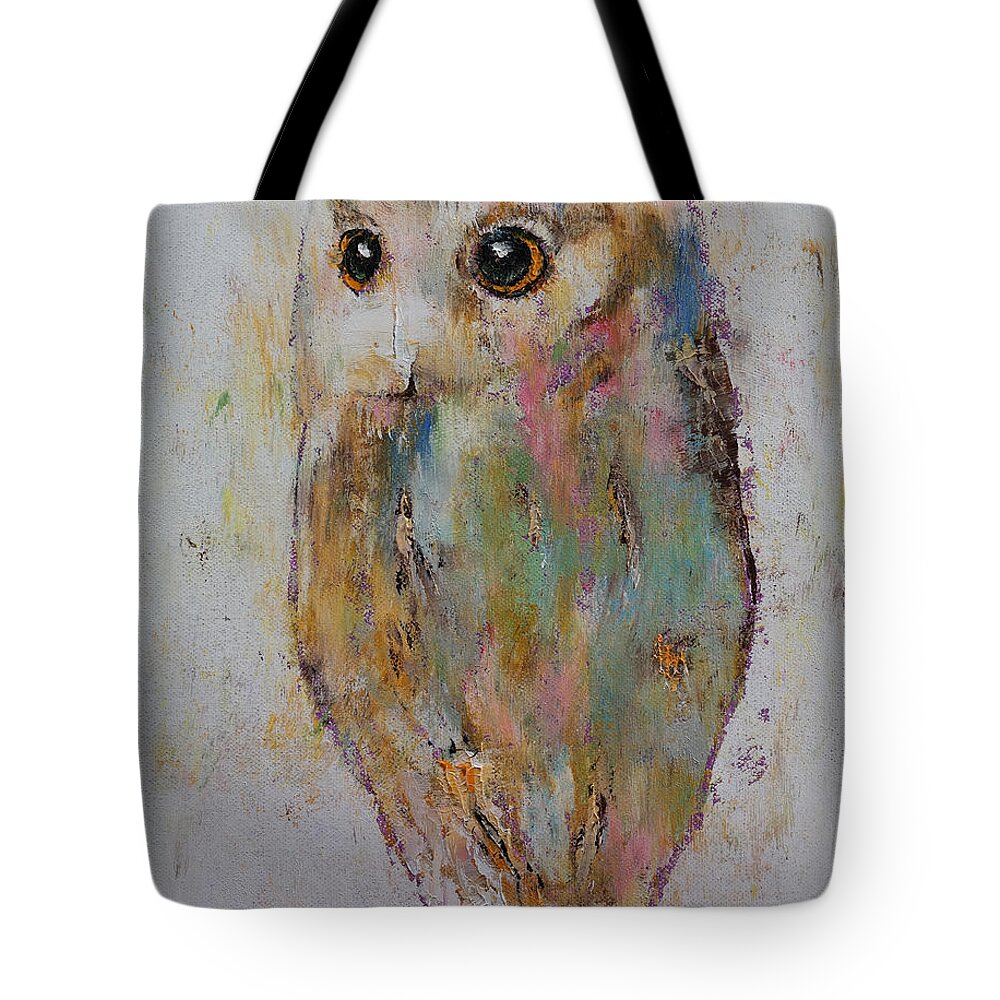 Hoot Tote Bag featuring the painting Owl Painting by Michael Creese