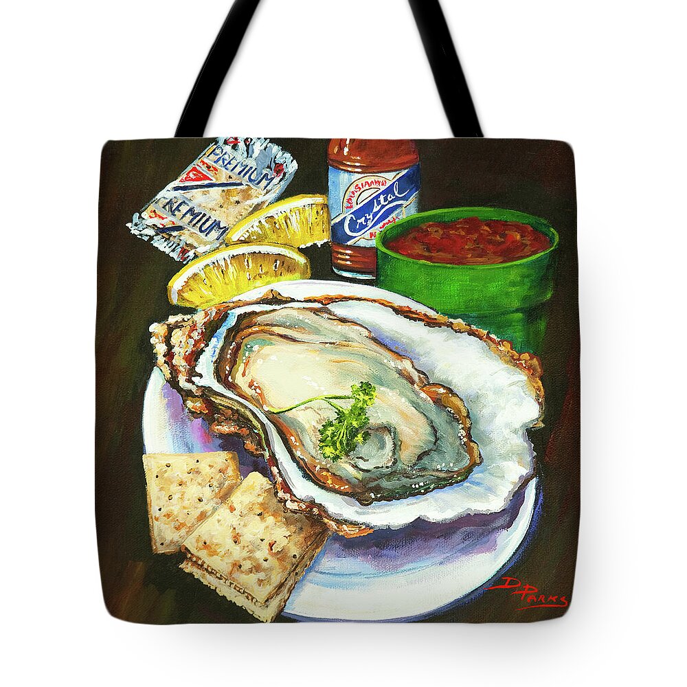  Louisiana Oyster Tote Bag featuring the painting Oyster and Crystal by Dianne Parks