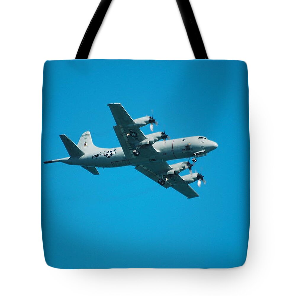 Airplane Tote Bag featuring the photograph P 3 Orion by Michael Peychich