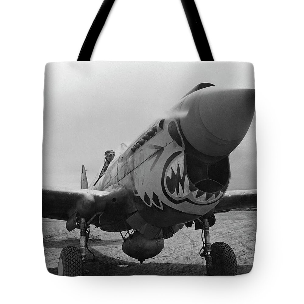 Ww2 Tote Bag featuring the photograph P-40 Warhawk - Flying Tiger by War Is Hell Store