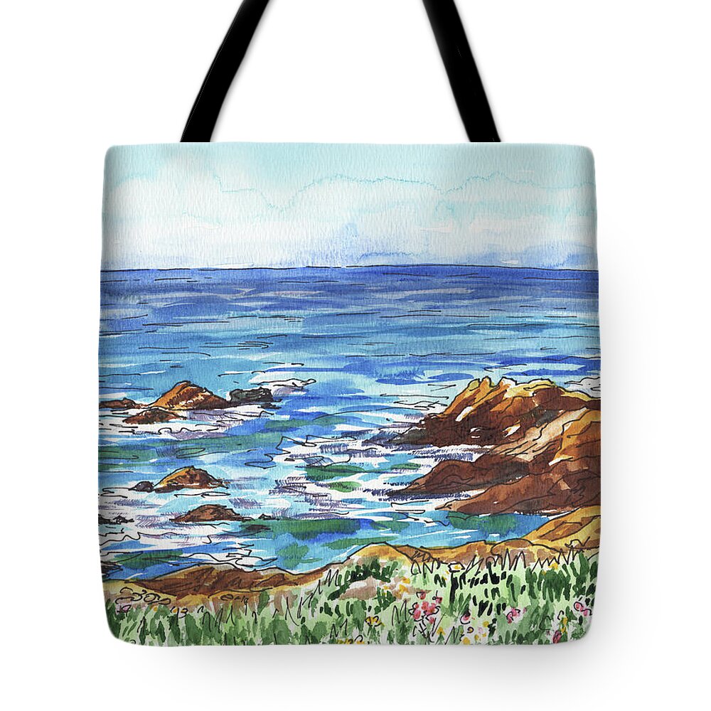 Monterey Shore Tote Bag featuring the painting Pacific Ocean Shore Monterey by Irina Sztukowski