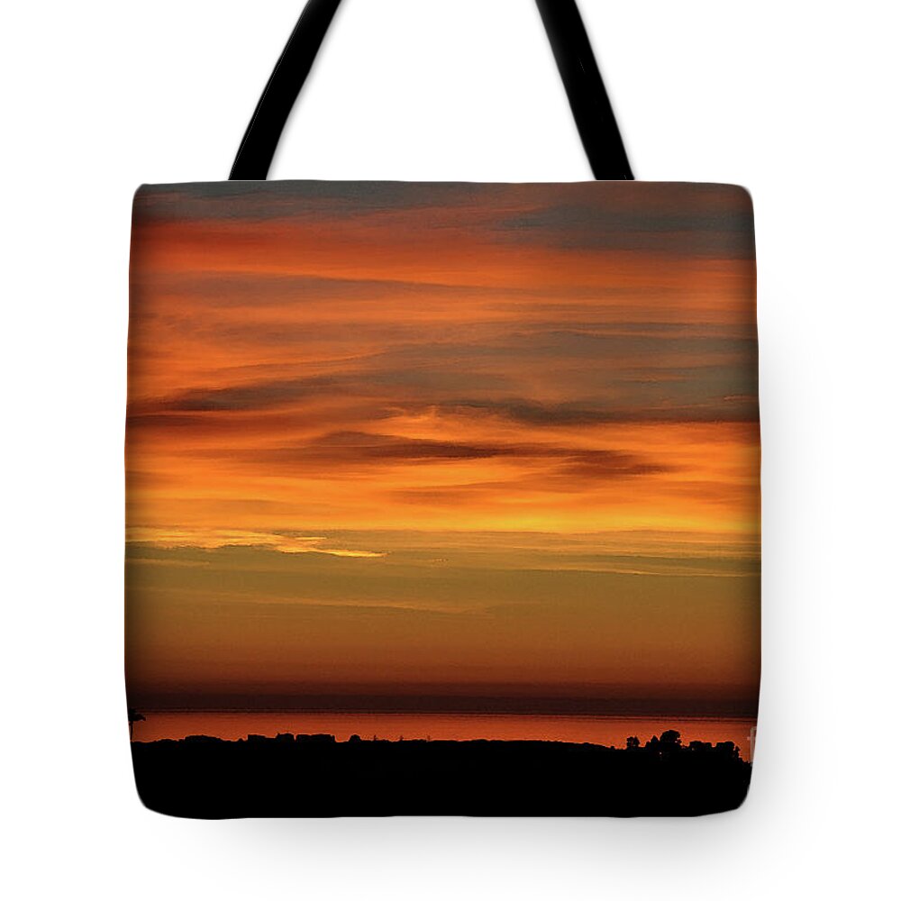 Sunset Tote Bag featuring the digital art Pacific Ocean Sunset by Kirt Tisdale