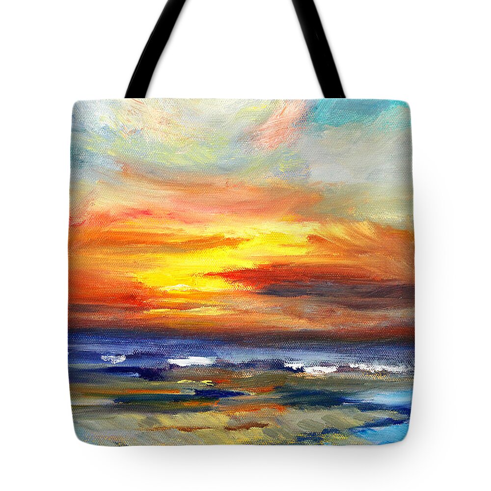 Pacific Ocean Sunset Painting Tote Bag featuring the painting Pacific Sunset Glow by Nancy Merkle