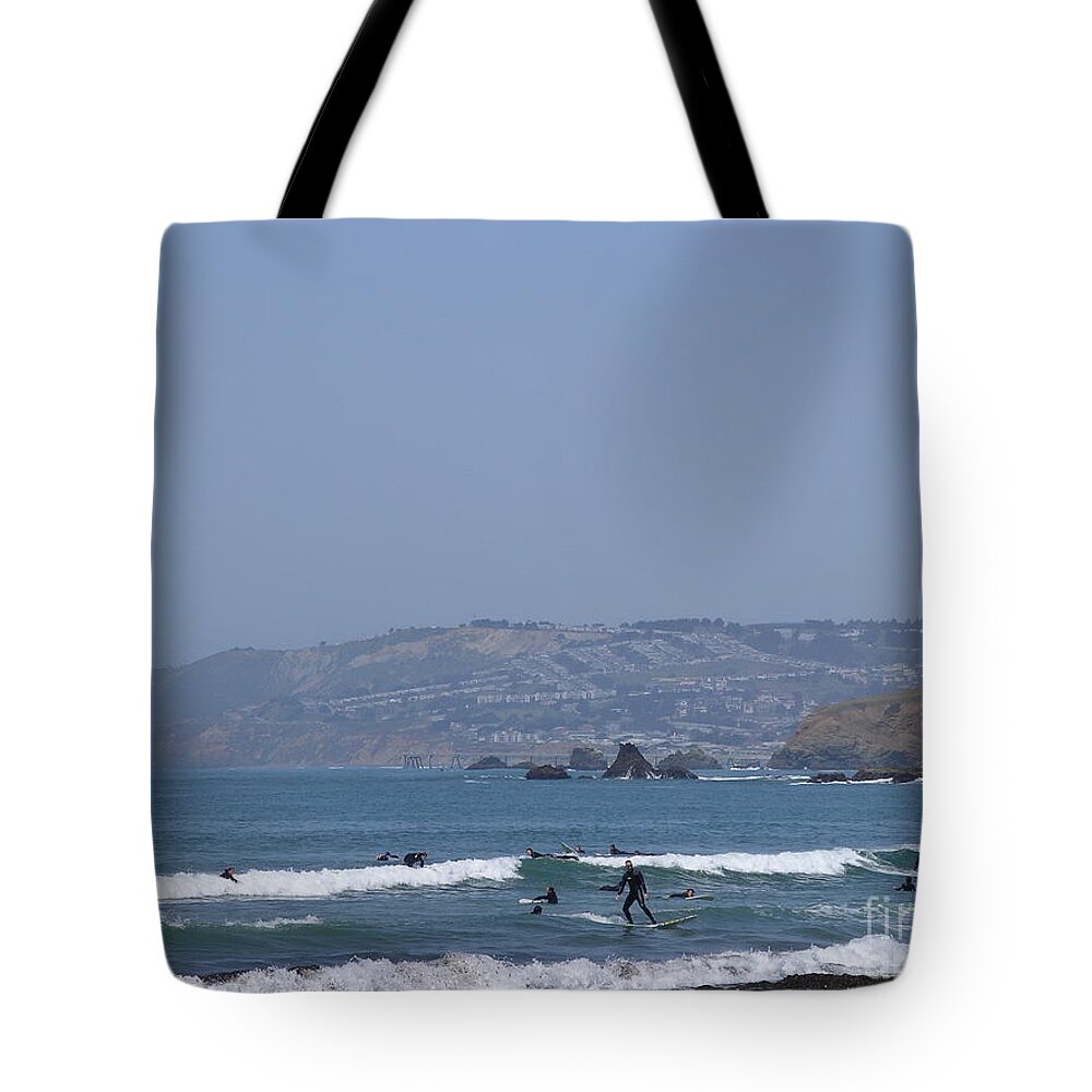 Surf Tote Bag featuring the photograph Pacifica Surfing by Cynthia Marcopulos