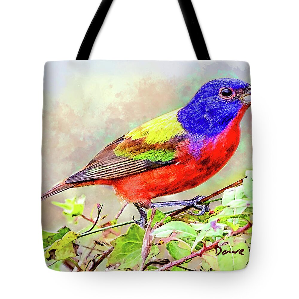 Painted Bunting Tote Bag featuring the mixed media Painted Bunting's Incredible Colors by Dave Lee