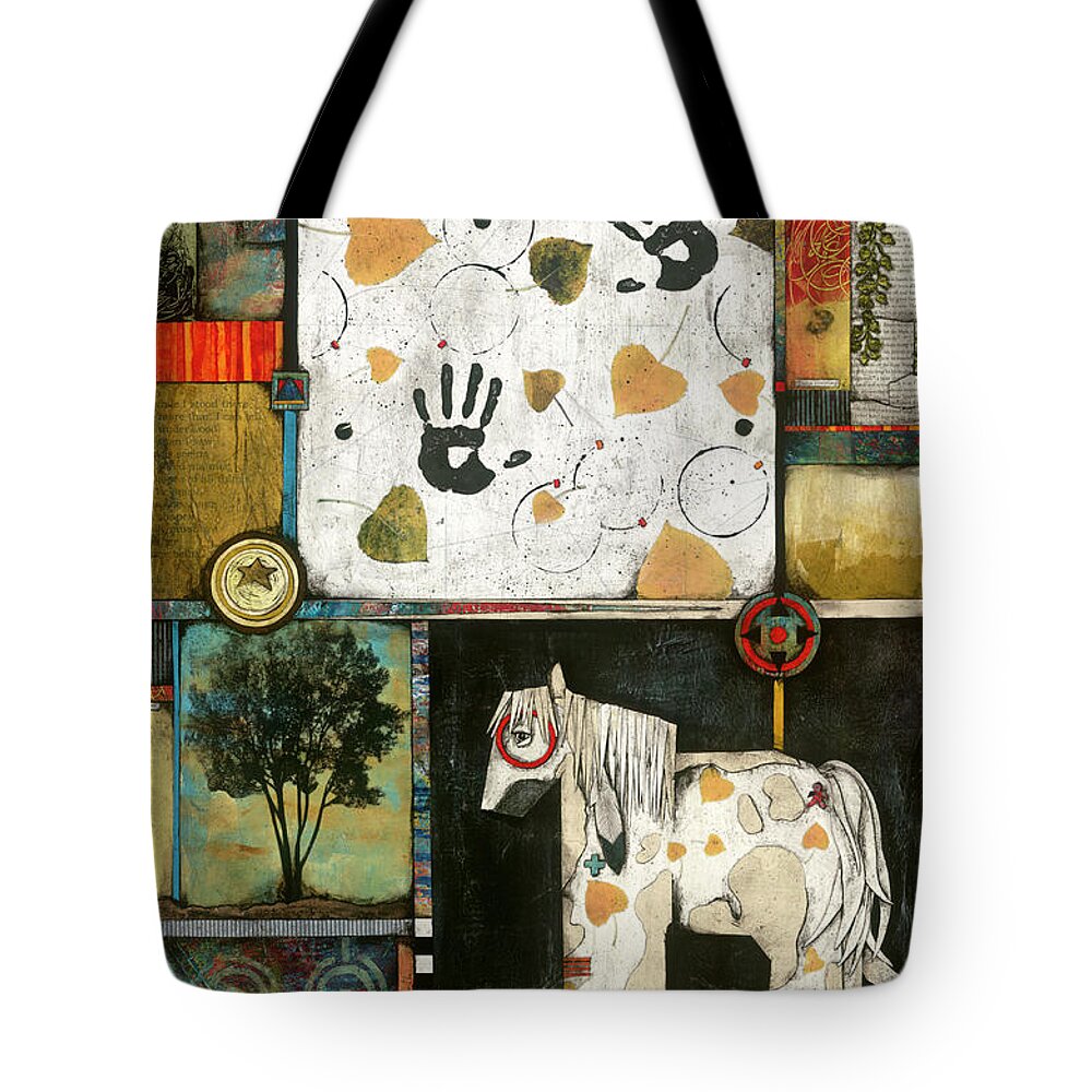 Collage Tote Bag featuring the mixed media Painted Mare, Cottonwood, War pony by Laura Lein-Svencner