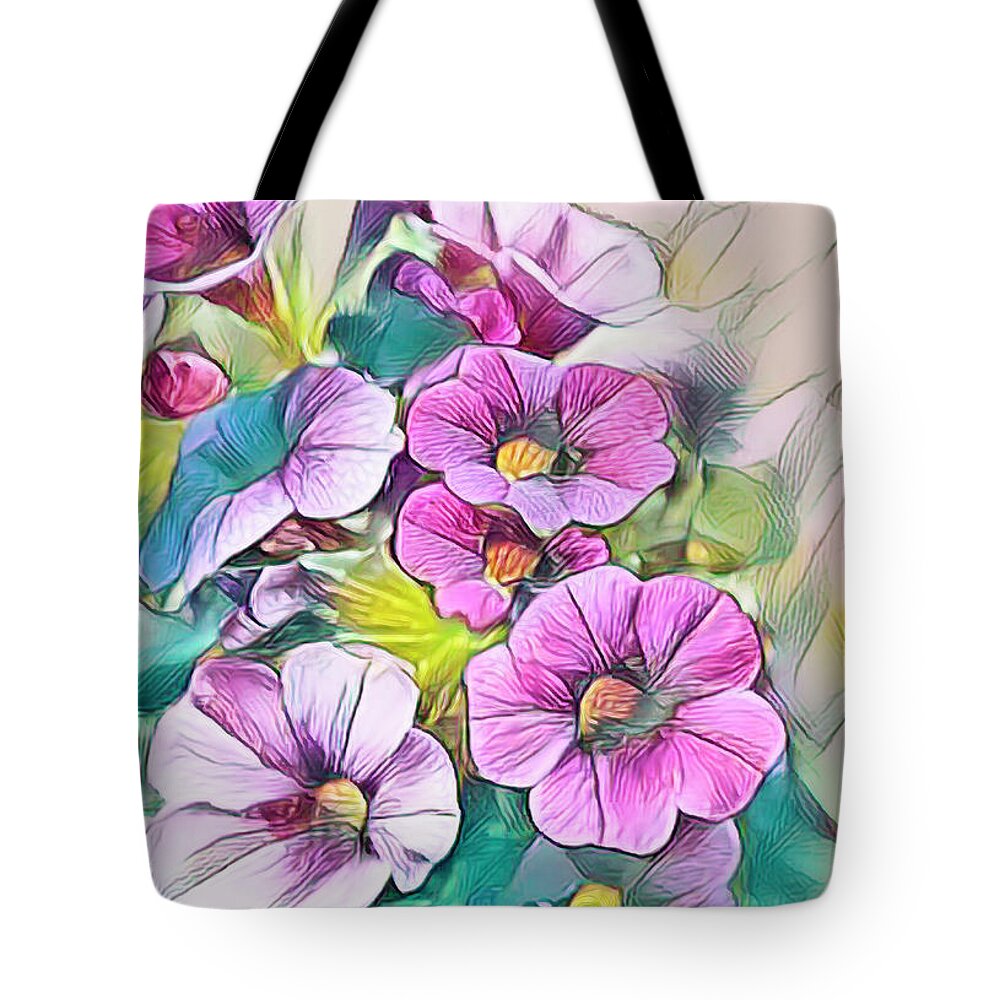 Petunia Tote Bag featuring the digital art Painted Petunia by Bonnie Willis