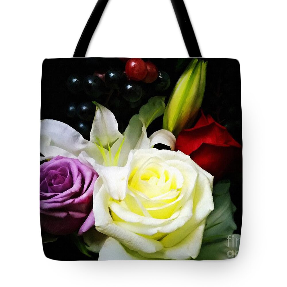 Painting Tote Bag featuring the digital art Digital Painting Rose Bouquet Flower Digital Art by Delynn Addams