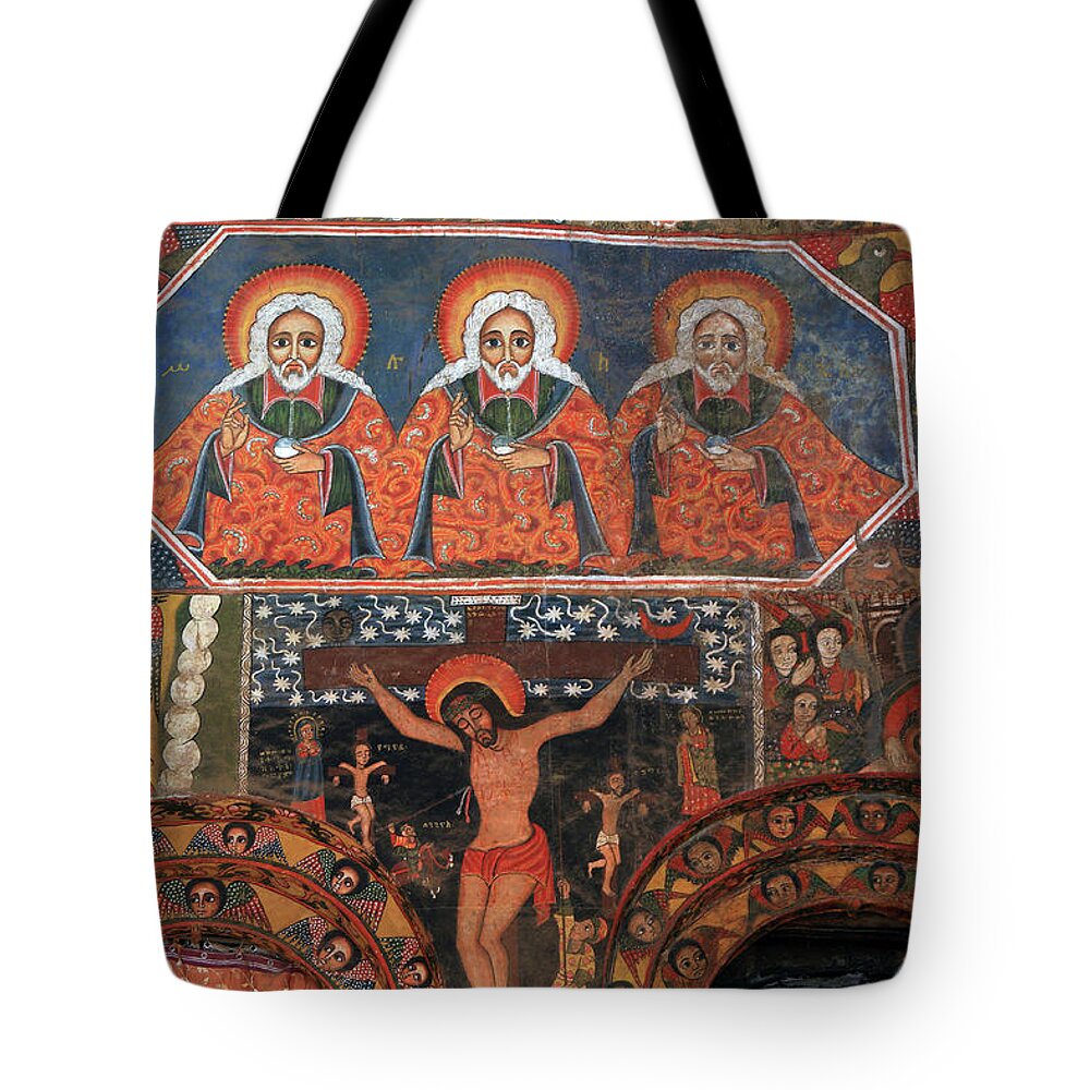 Monastery Tote Bag featuring the photograph Fresco of the Three Wise Men by Aidan Moran