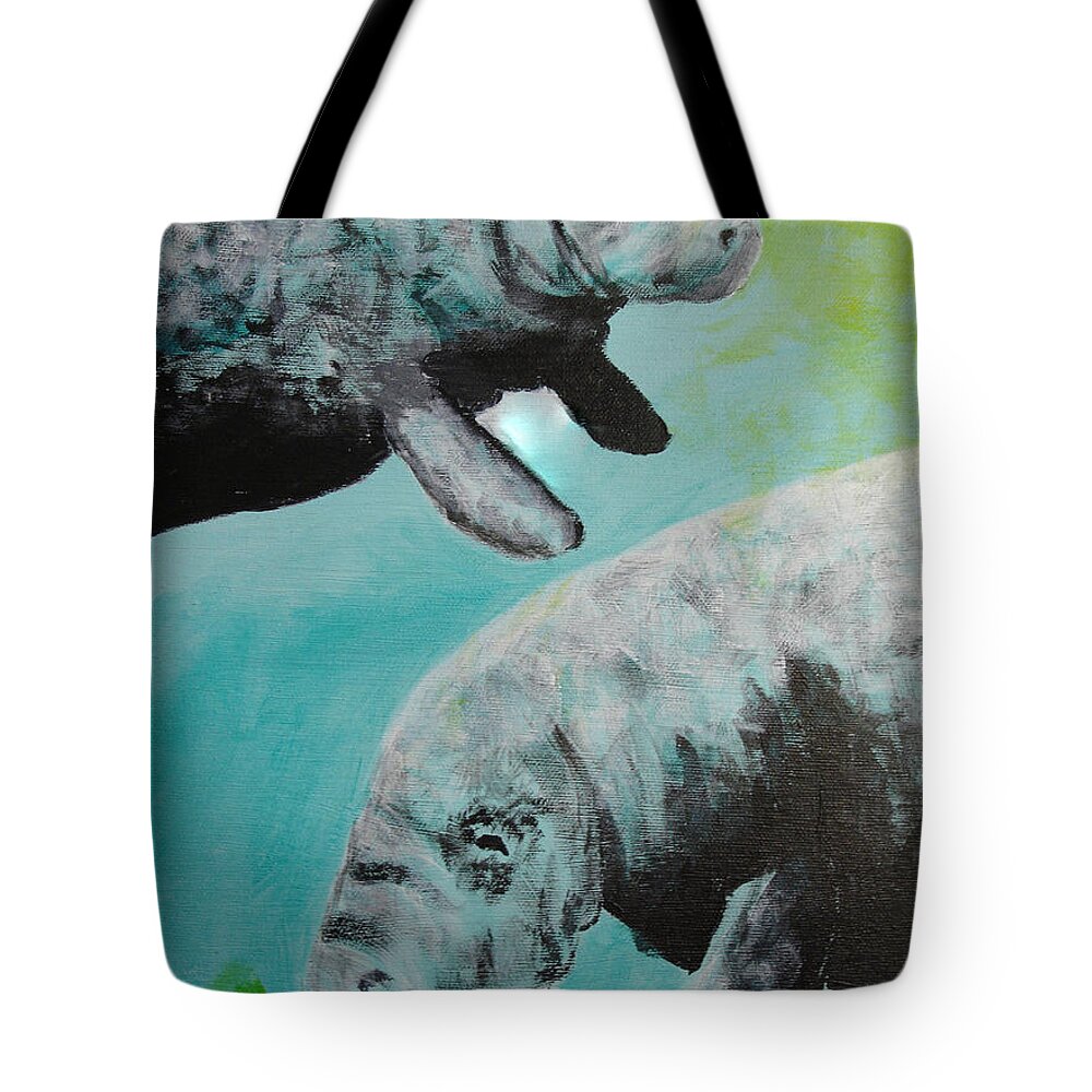Florida Tote Bag featuring the painting Pair of Florida Manatees by Susan Kubes