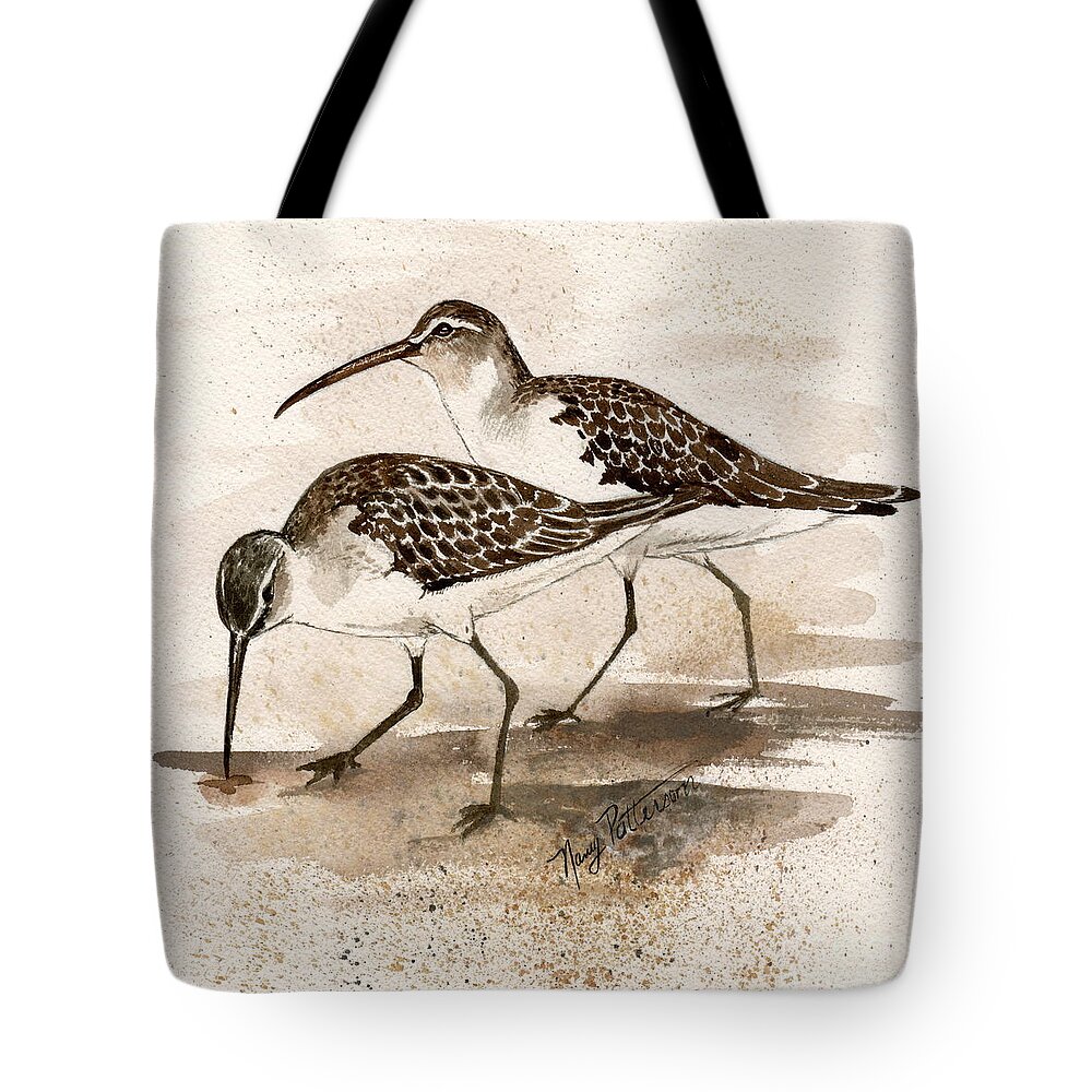 Sandpipers Tote Bag featuring the painting Pair of Sandpipers by Nancy Patterson