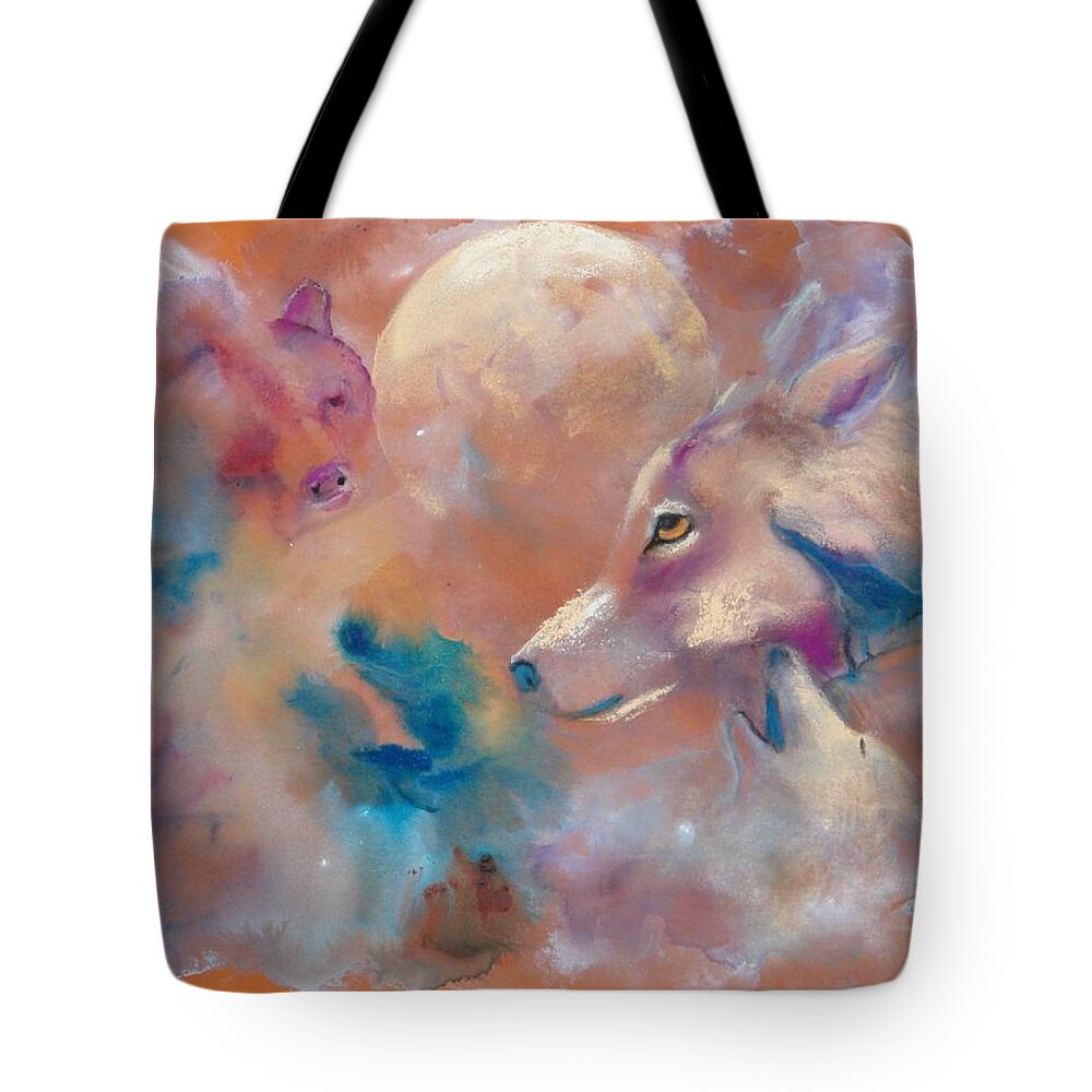 Wolf Tote Bag featuring the painting Pale Moon Rising by Nataya Crow