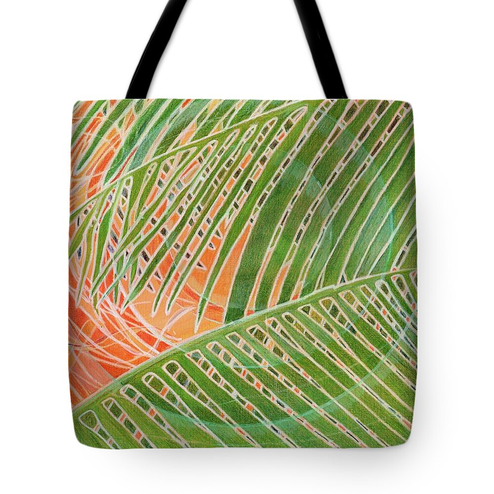 Tropical Tote Bag featuring the painting Palm Circles by Amelia Stephenson at Ameliaworks