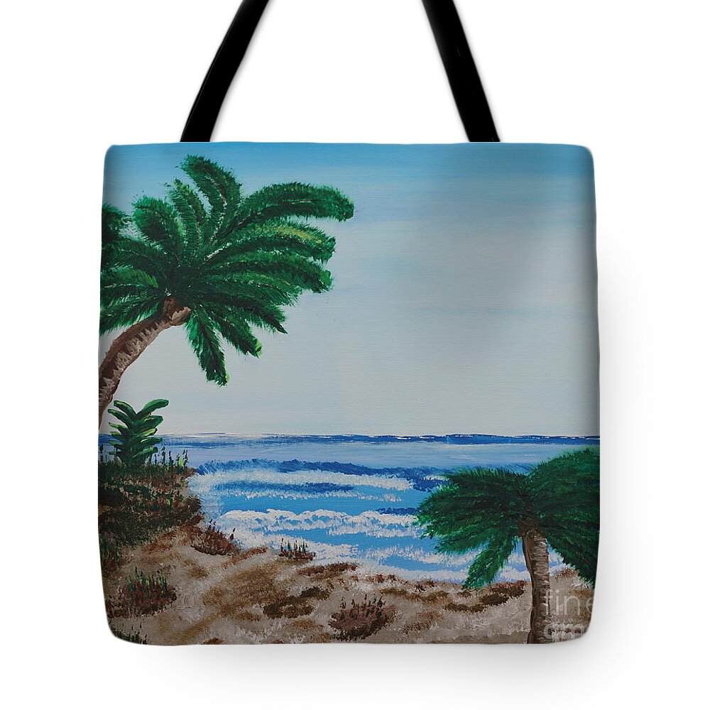 Landscape Tote Bag featuring the painting Palms at the Beach by Jimmy Clark