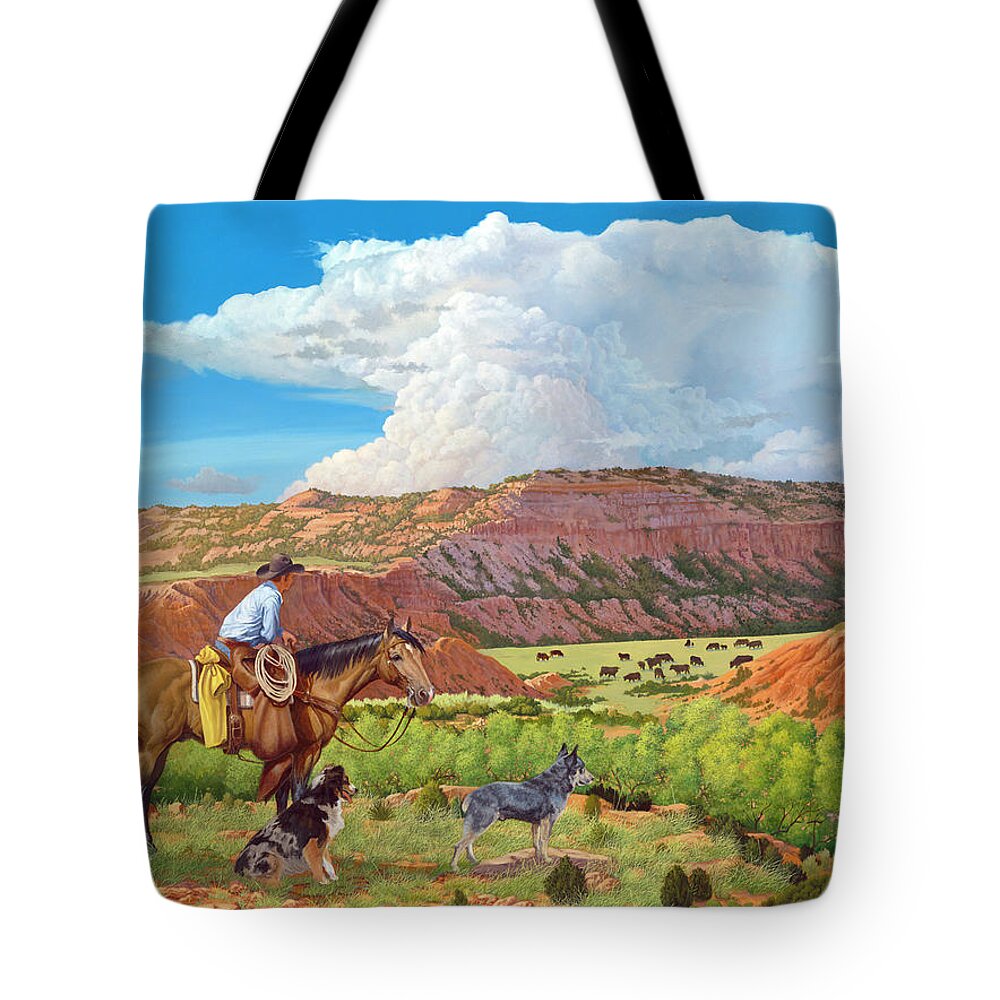 Palo Duro Canyon Tote Bag featuring the painting Palo Duro Serenade by Howard DUBOIS