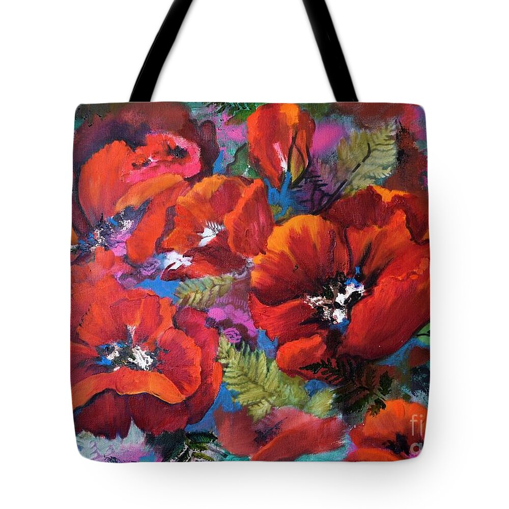 Poppies Tote Bag featuring the painting Pamela's Poppies by Pamela Shearer