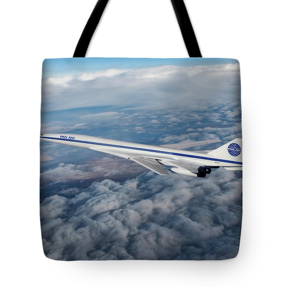 Pan American World Airways Tote Bag featuring the digital art Pan American Supersonic Transport by Erik Simonsen