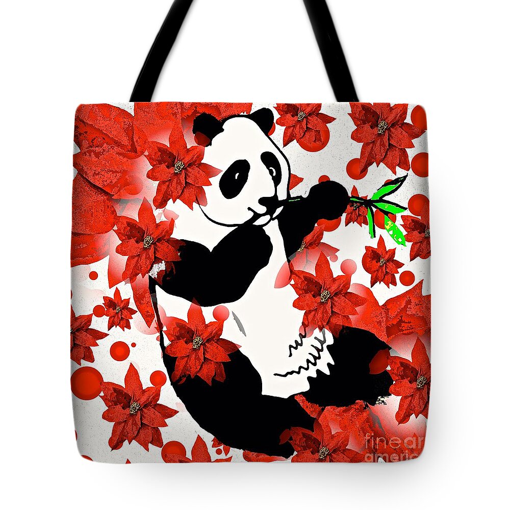 Panda Tote Bag featuring the painting Panda by Saundra Myles