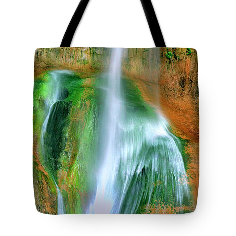 Utah Landscape Tote Bag featuring the photograph Panorama Lower Calf Creek Falls Escalante NM Utah by Dave Welling
