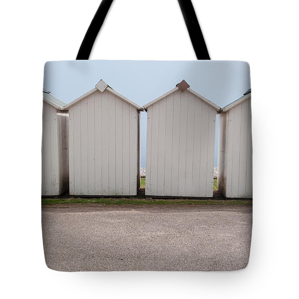 Beach Tote Bag featuring the photograph Panoramic Beach Huts by Helen Jackson