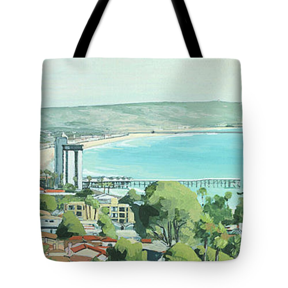 Pacific Beach Tote Bag featuring the painting Pacific Beach Panoramic San Diego California by Paul Strahm