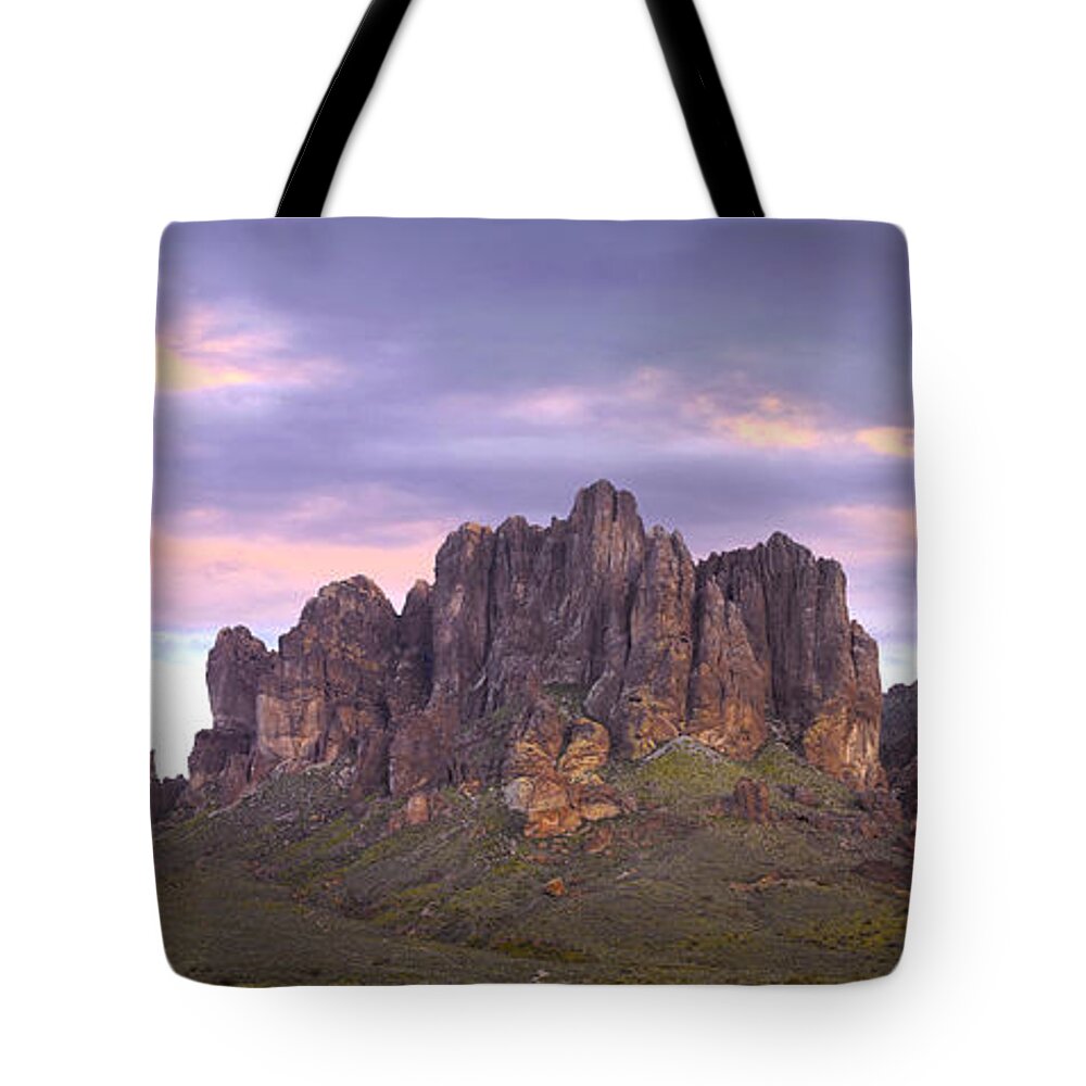 00175205 Tote Bag featuring the photograph Panoramic View Of The Superstition by Tim Fitzharris