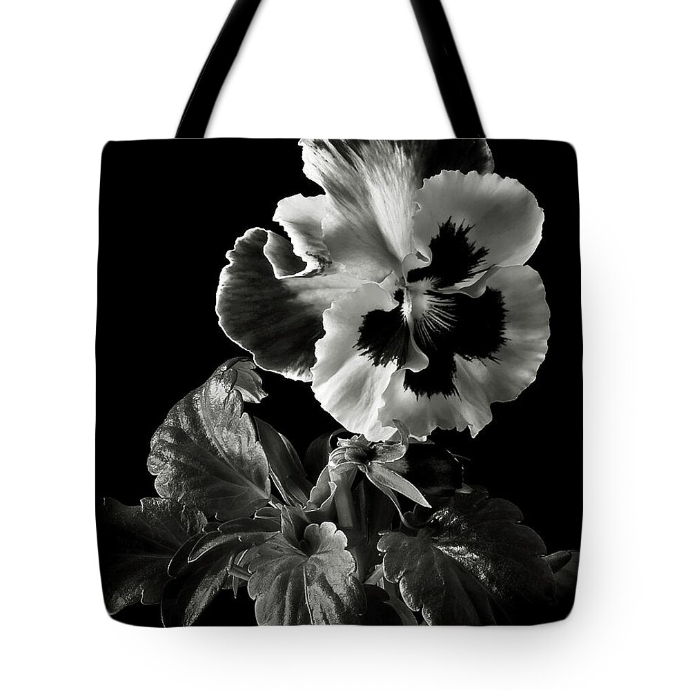 Flower Tote Bag featuring the photograph Pansy in Black and White by Endre Balogh