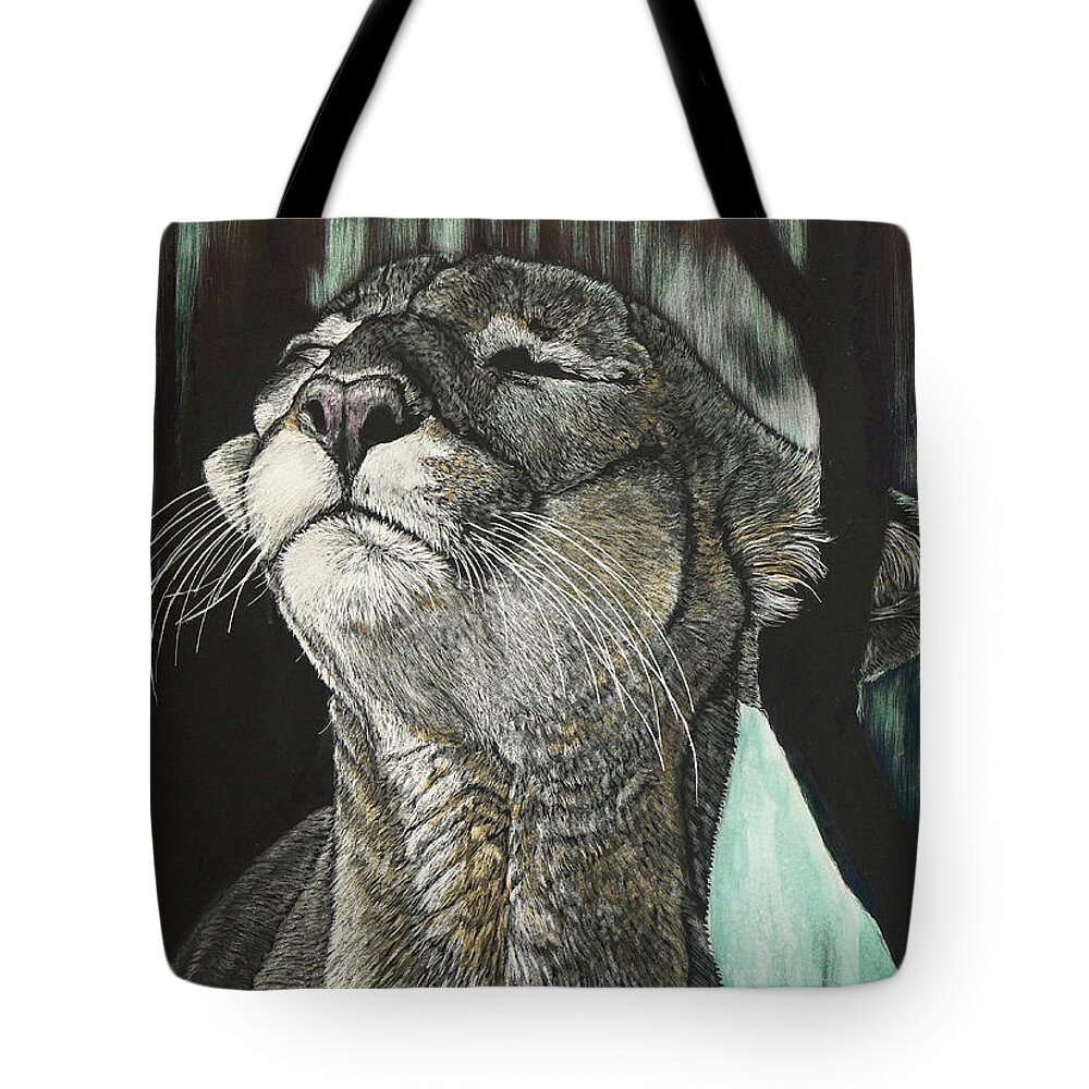 Drawing Tote Bag featuring the drawing Panther, Cool by William Underwood