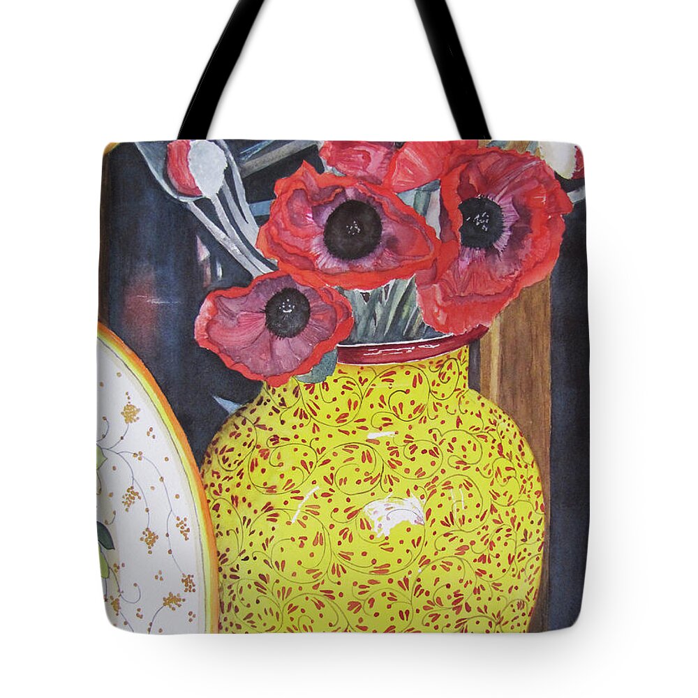 Original Watercolor Painting Tote Bag featuring the painting Paper Poppies by Carol Flagg