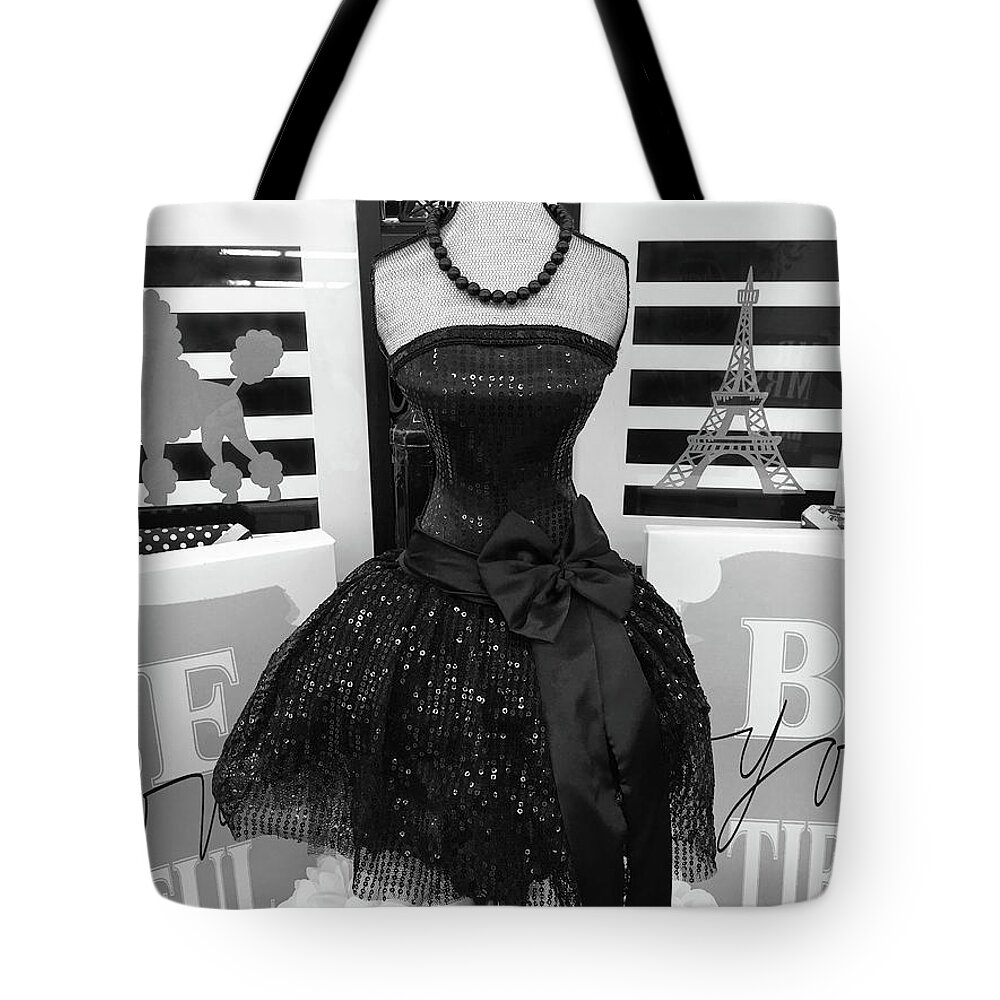 Paris Ballerina Tutu Tote Bag featuring the photograph Paris Ballerina Costume Black and White French Decor - Parisian Ballet Art Black and White Art Deco by Kathy Fornal