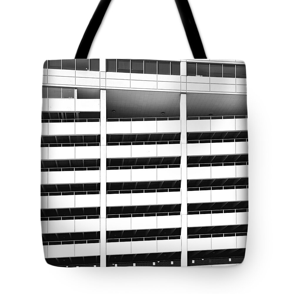 Parking Garage Abstract Architecture Building Black White Monchrome Tote Bag featuring the photograph Parking Garage by Ken DePue