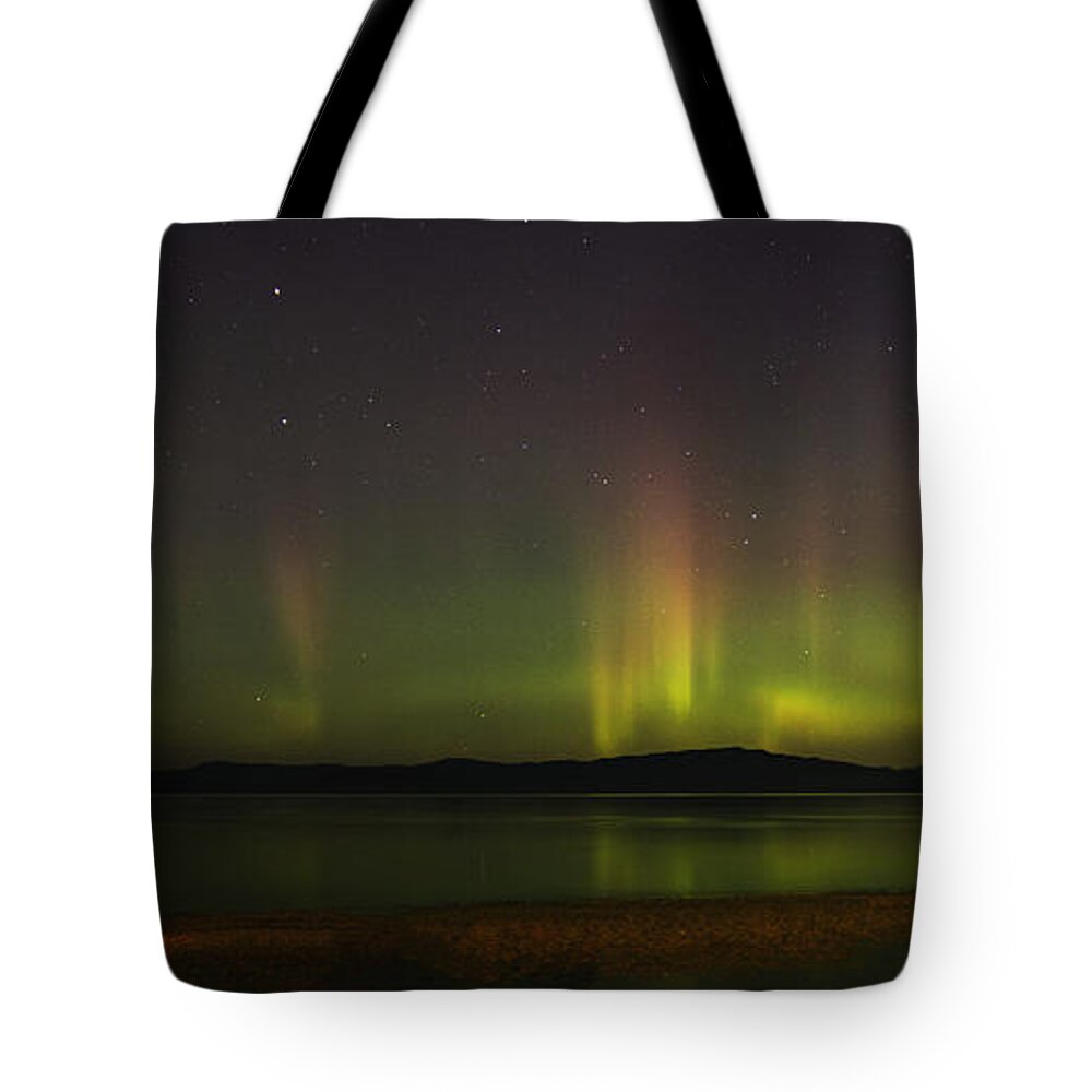 Aurora Borealis Tote Bag featuring the photograph Parksville Bay Aurora by Randy Hall