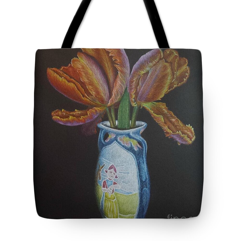 Tulips Tote Bag featuring the drawing Parrot Tulips by Lisa Bliss Rush