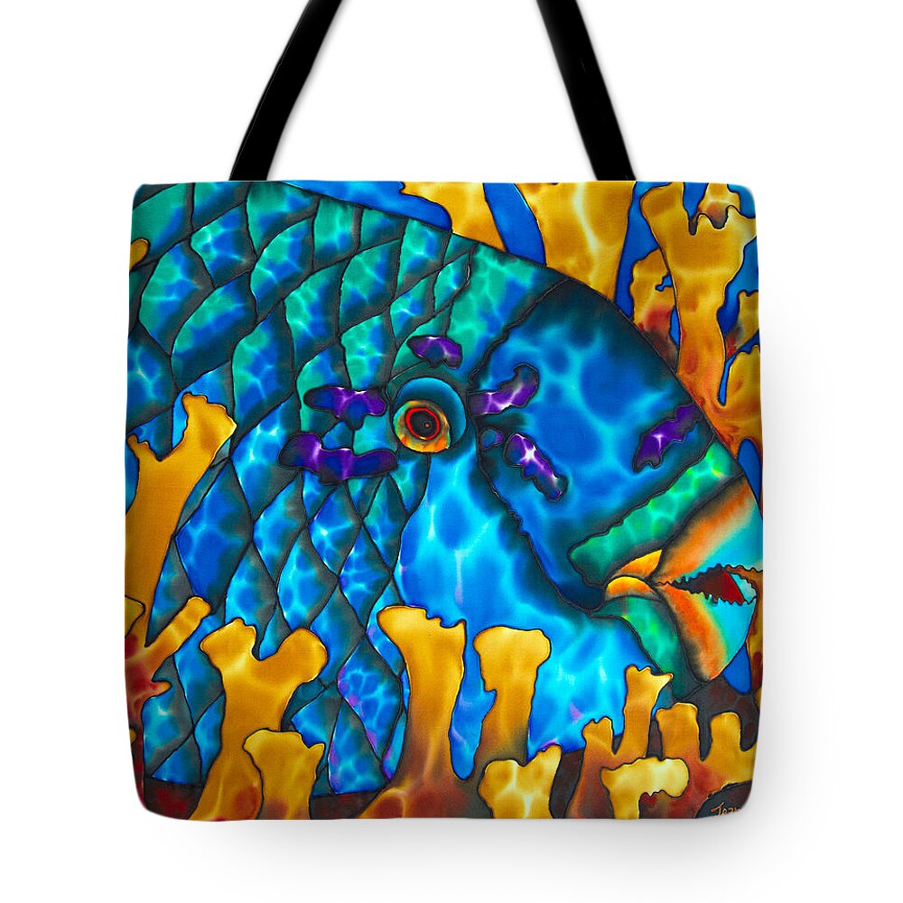 Diving Tote Bag featuring the painting Parrotfish and Fire coral by Daniel Jean-Baptiste