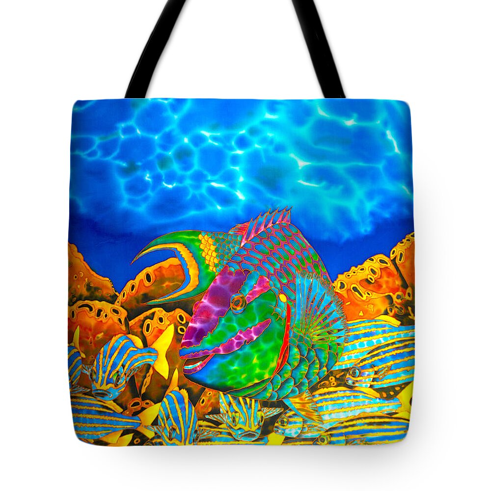 Stoplight Parrotfish Tote Bag featuring the painting Parrotfish and smallmouth grunt by Daniel Jean-Baptiste