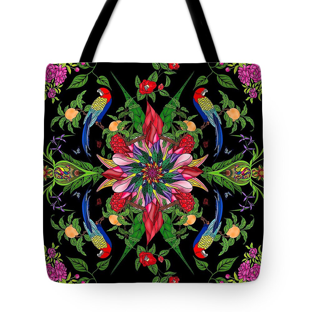 Parrots In The Night Garden Tote Bag featuring the digital art Parrots in the Night Garden by Mark Taylor
