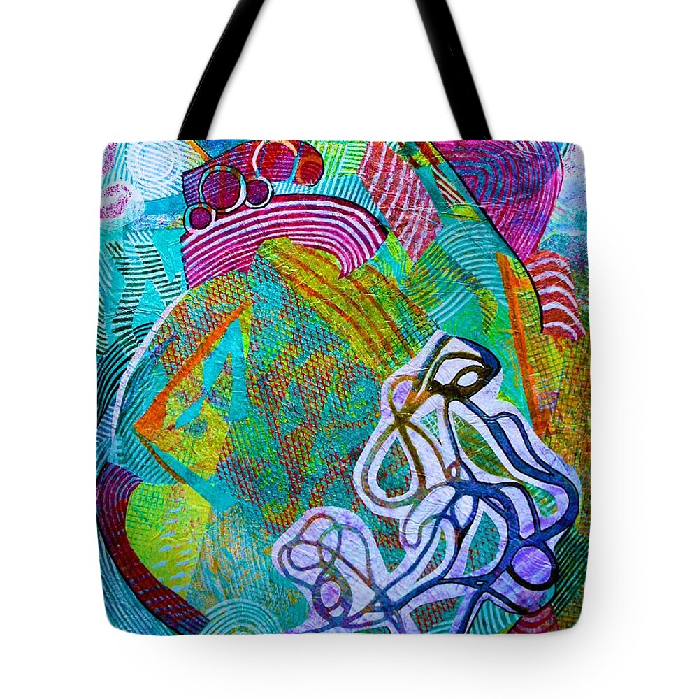 Monotype Collage Tote Bag featuring the painting Parsifal by Polly Castor