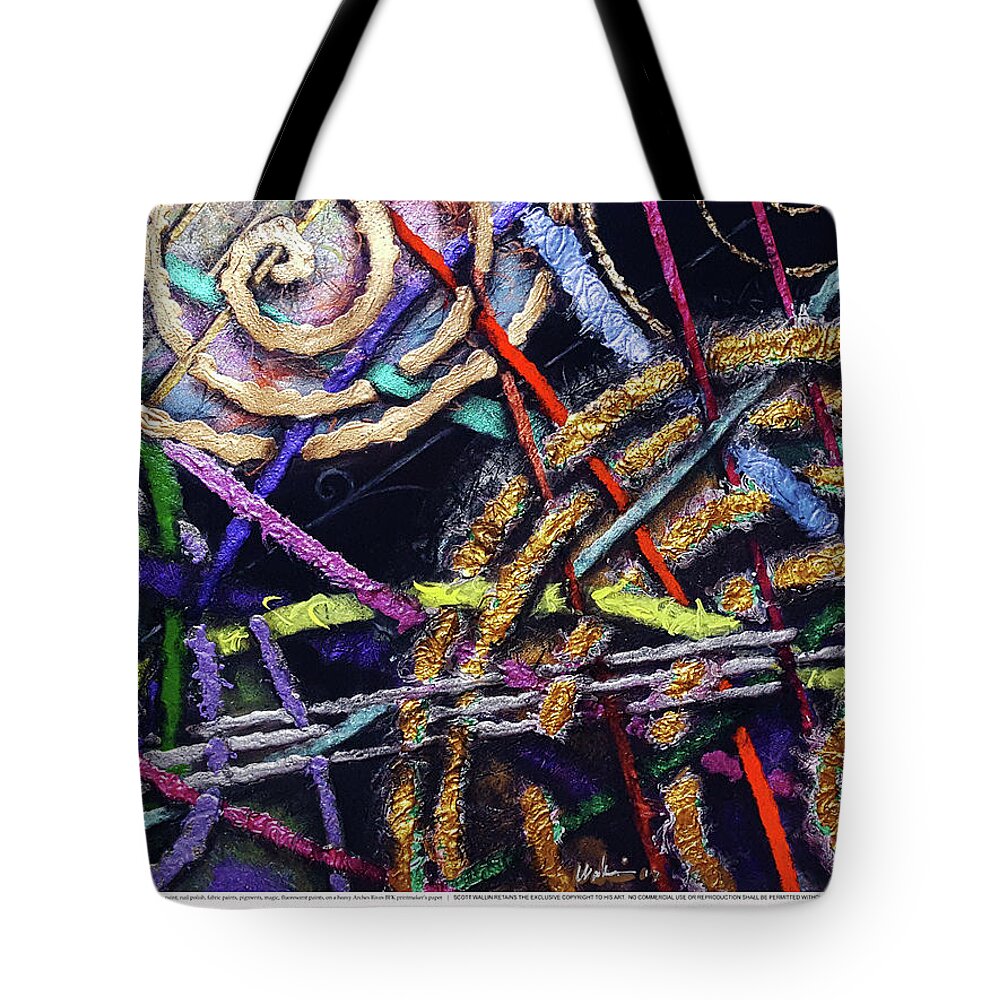 A Bright Tote Bag featuring the painting Particle Track Fifty-one by Scott Wallin
