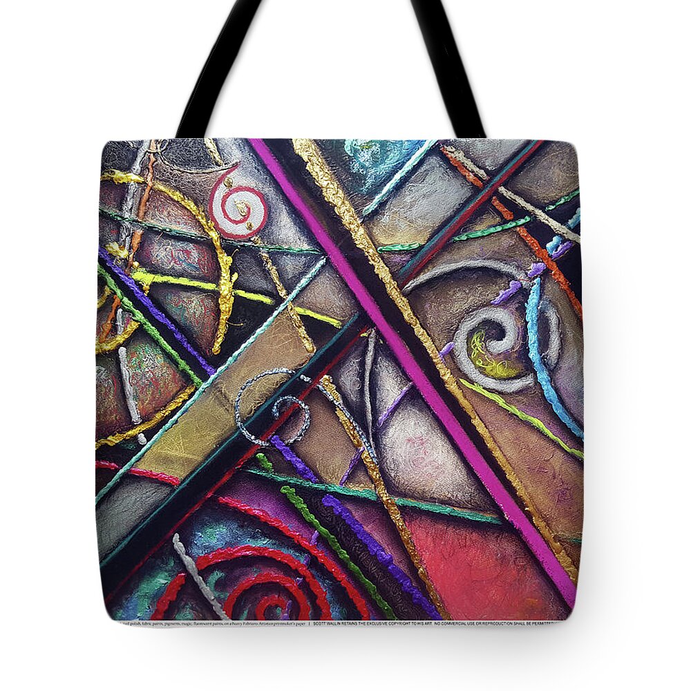 A Bright Tote Bag featuring the painting Particle Track Fifty-three by Scott Wallin
