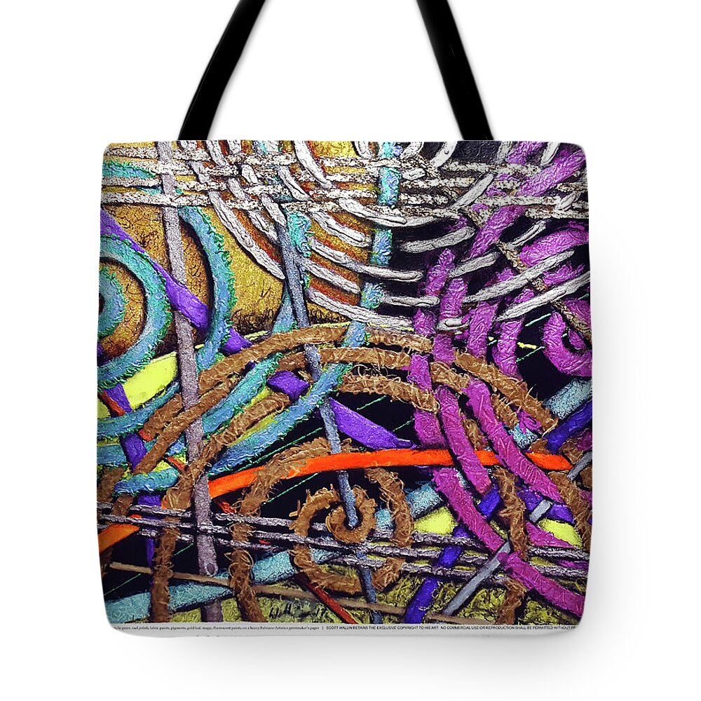 A Bright Tote Bag featuring the painting Particle Track Fifty-two by Scott Wallin